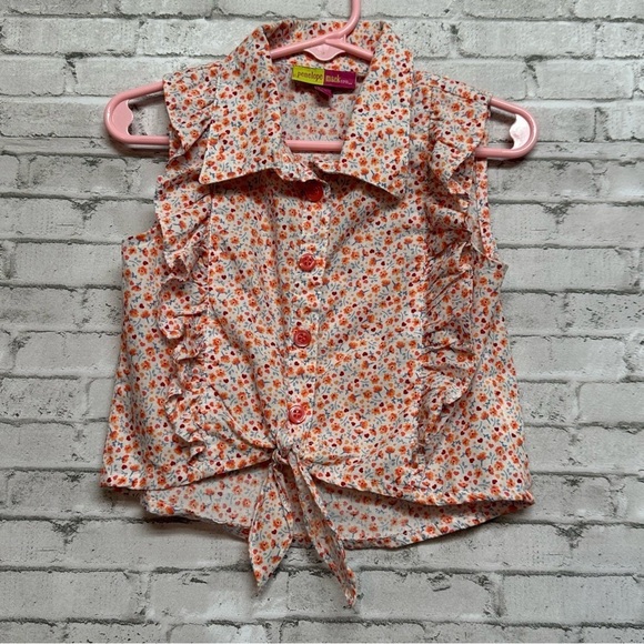 Kids Tops Lot of 2 Toddler Sleeveless 3T & 4T Floral Ruffle Tie Front Shirts - Picture 2 of 12